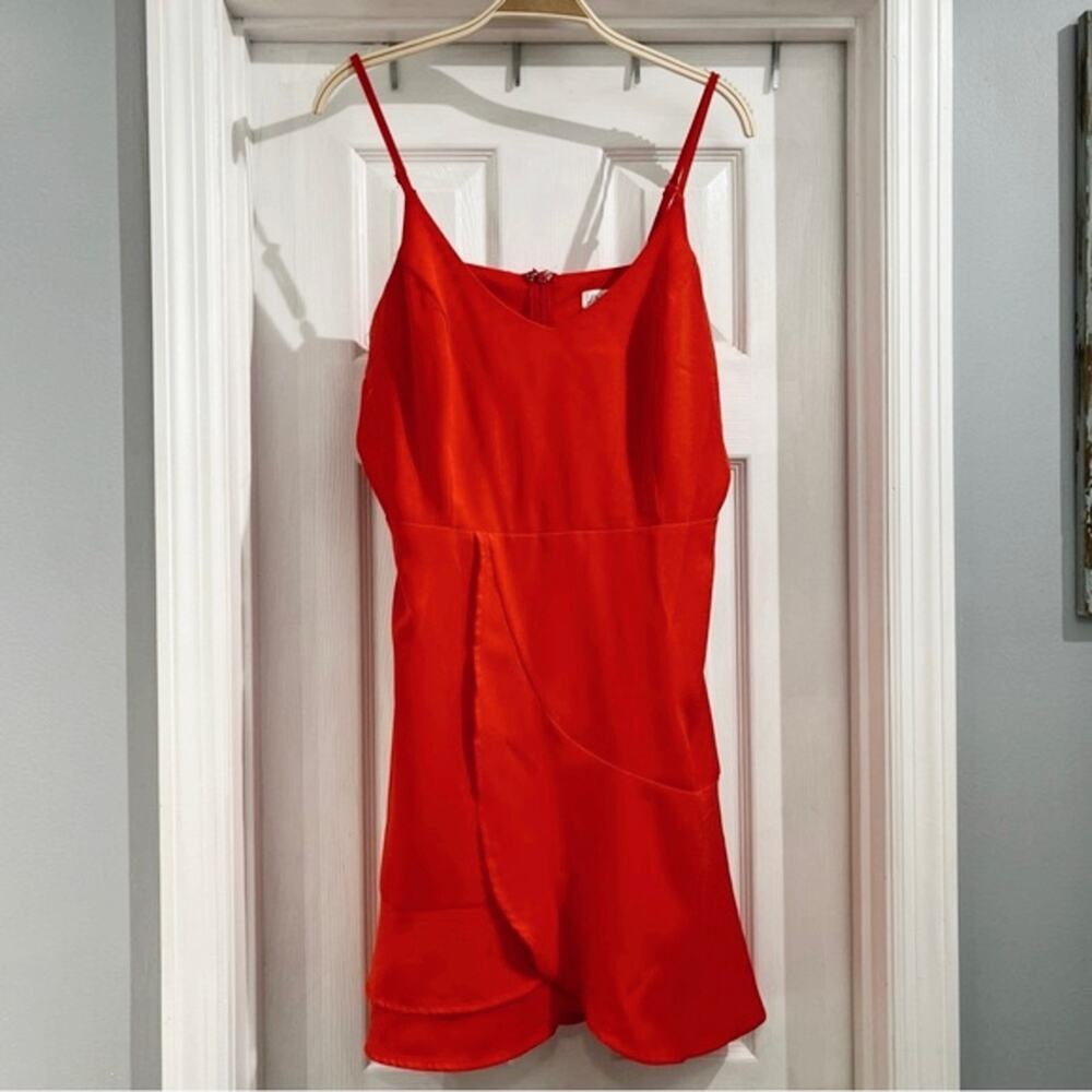 She + Sky Women’s Bright Red/Orange Cami Ruffle Skirt Dress Size Large
